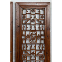 Set of Four Carved Elm Screen Panels with Fretwork, Foliage and Floral Motifs