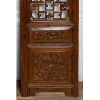 Set of Four Carved Elm Screen Panels with Fretwork, Foliage and Floral Motifs