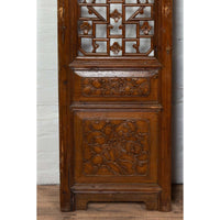 Set of Four Carved Elm Screen Panels with Fretwork, Foliage and Floral Motifs