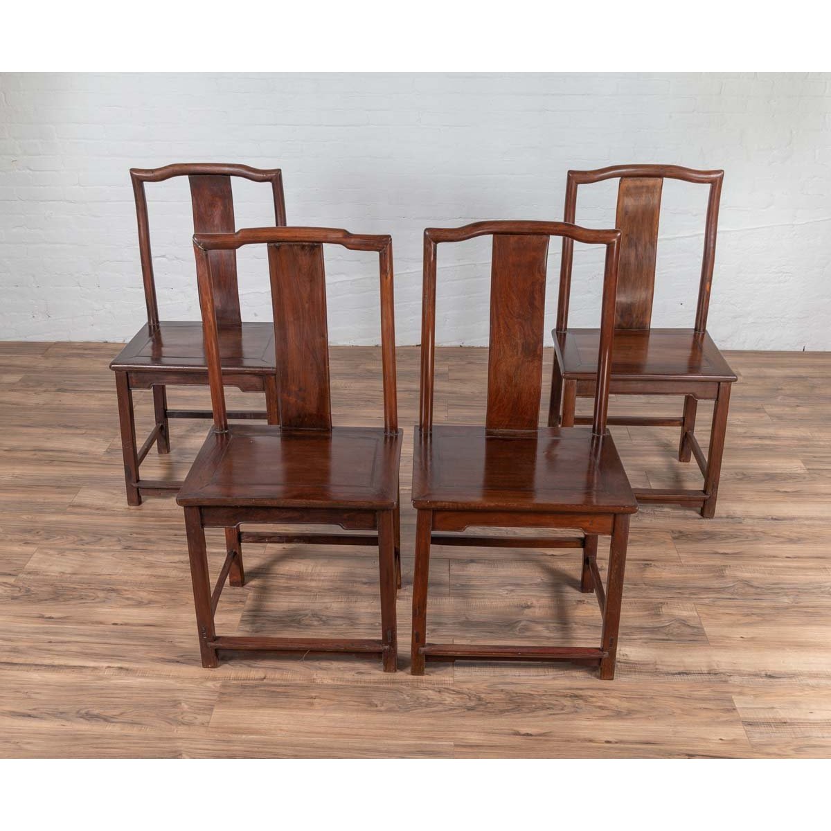 Set of Four Chinese Elmwood Dark Patina Scholar&#39;s Ceremonial Side Chairs-12. Asian &amp; Chinese Furniture, Art, Antiques, Vintage Home Décor for sale at FEA Home