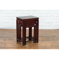 This-is-a-picture-of-a-Set of Three Chinese Vintage Rosewood Nesting Tables with Reddish Brown Patina-image-position-5-style-YN3461-Shop-for-Vintage-and-Antique-Asian-and-Chinese-Furniture-for-sale-at-FEA Home-NYC
