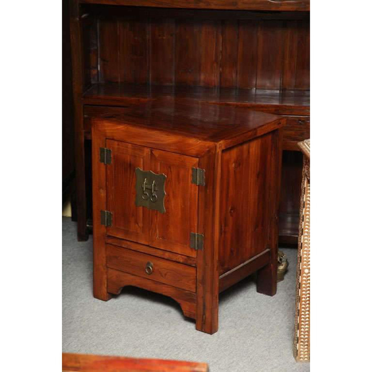 Shanxi Style Elmwood Bedside Cabinet With Traditional Brass Hardware-2. Asian & Chinese Furniture, Art, Antiques, Vintage Home Décor for sale at FEA Home