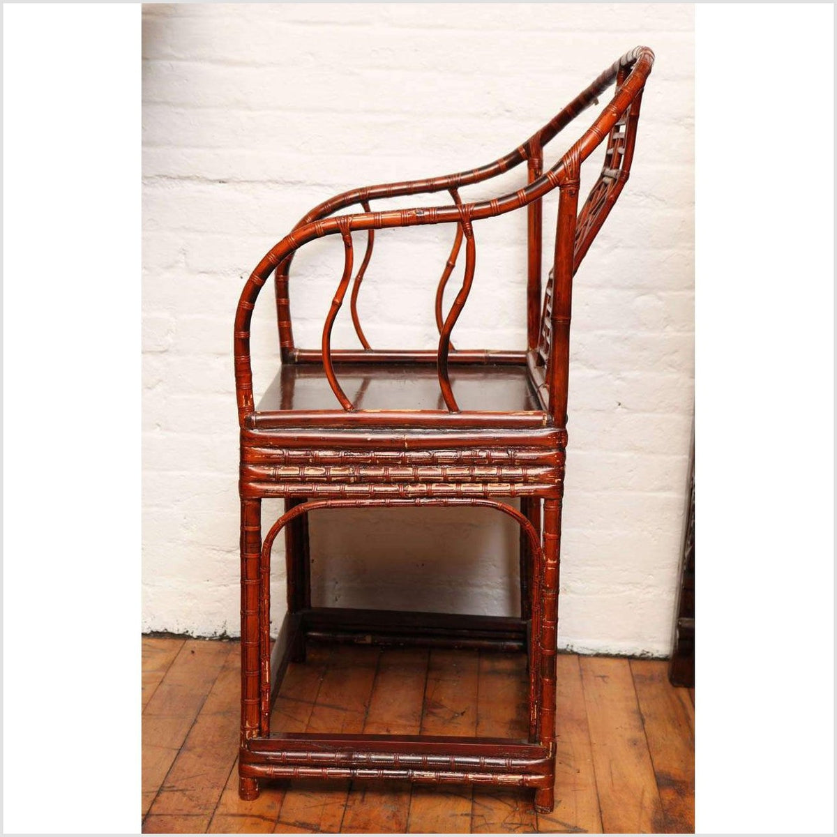 Single 19th Century Chinese Horseshoe-Back Bamboo Armchair with Elm Base-7. Asian &amp; Chinese Furniture, Art, Antiques, Vintage Home Décor for sale at FEA Home