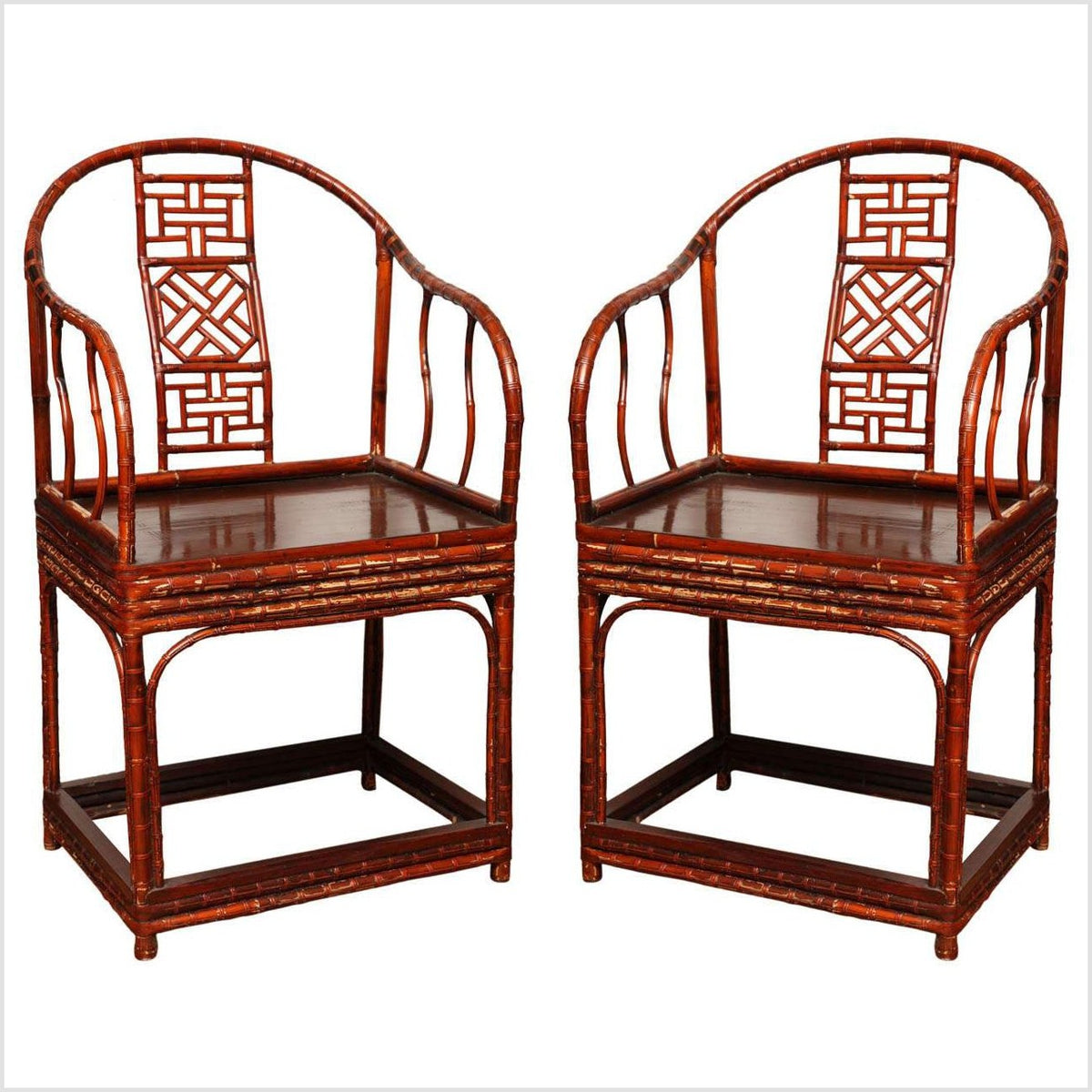 Single 19th Century Chinese Horseshoe-Back Bamboo Armchair with Elm Base-1. Asian & Chinese Furniture, Art, Antiques, Vintage Home Décor for sale at FEA Home