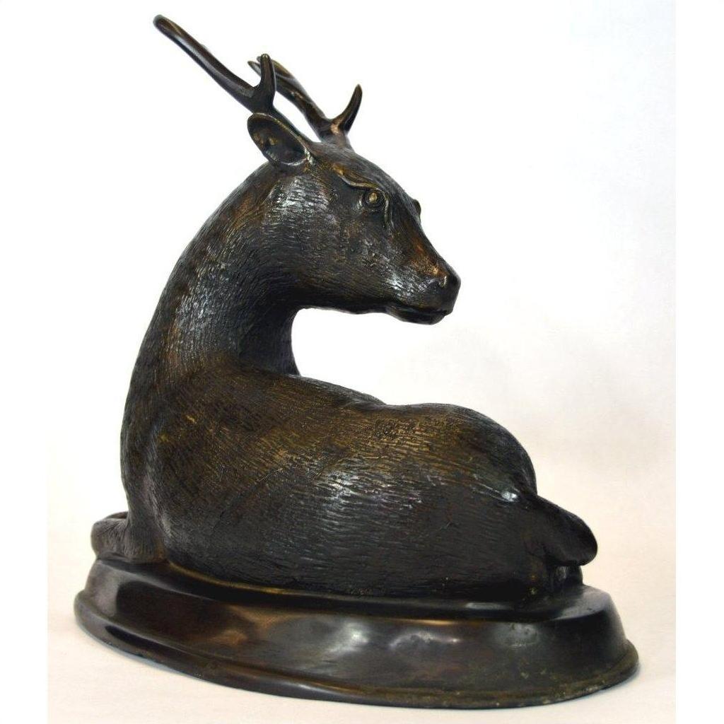 Sitting Deer Bronze Sculpture-6. Asian &amp; Chinese Furniture, Art, Antiques, Vintage Home Décor for sale at FEA Home