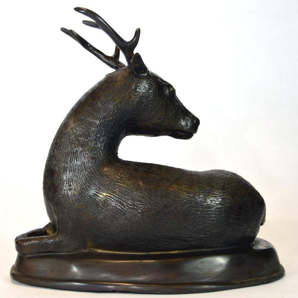 Sitting Deer Bronze Sculpture-8. Asian &amp; Chinese Furniture, Art, Antiques, Vintage Home Décor for sale at FEA Home