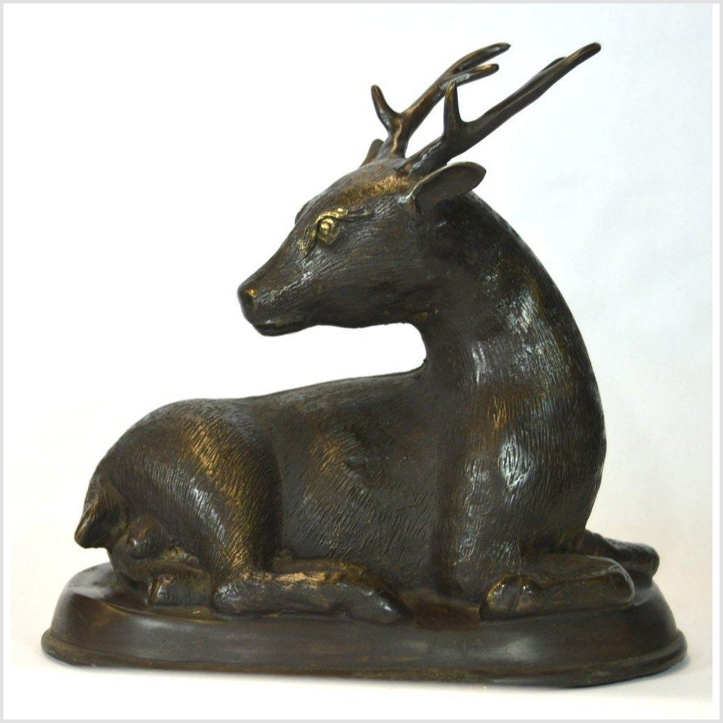 Sitting Deer Bronze Sculpture-1. Asian & Chinese Furniture, Art, Antiques, Vintage Home Décor for sale at FEA Home