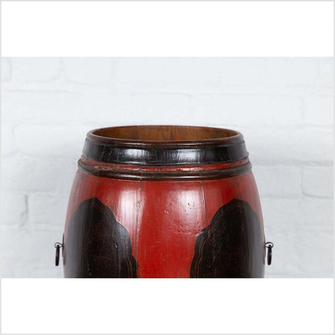 Small Chinese Vintage Wooden Barrel Planter with Red and Black Lacquered Decor-YN6309-5. Asian & Chinese Furniture, Art, Antiques, Vintage Home Décor for sale at FEA Home