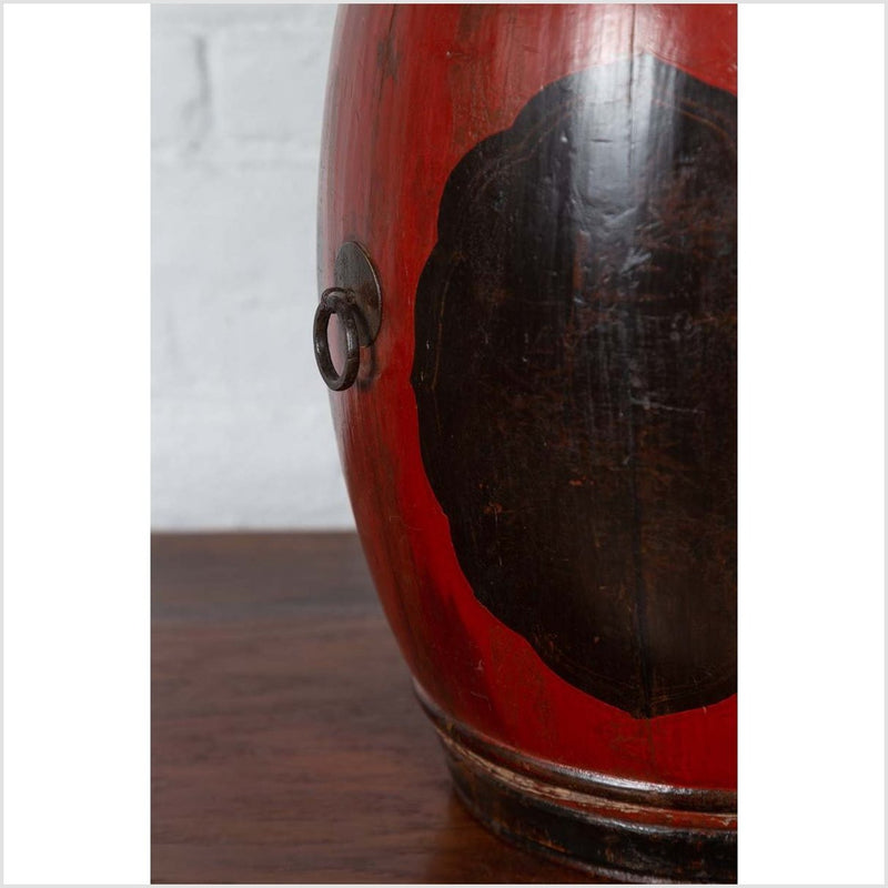 Small Chinese Vintage Wooden Barrel Planter with Red and Black Lacquered Decor-YN6309-7. Asian & Chinese Furniture, Art, Antiques, Vintage Home Décor for sale at FEA Home