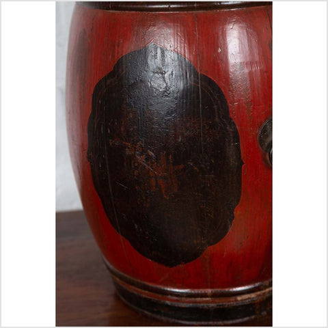 Small Chinese Vintage Wooden Barrel Planter with Red and Black Lacquered Decor-YN6309-9. Asian & Chinese Furniture, Art, Antiques, Vintage Home Décor for sale at FEA Home