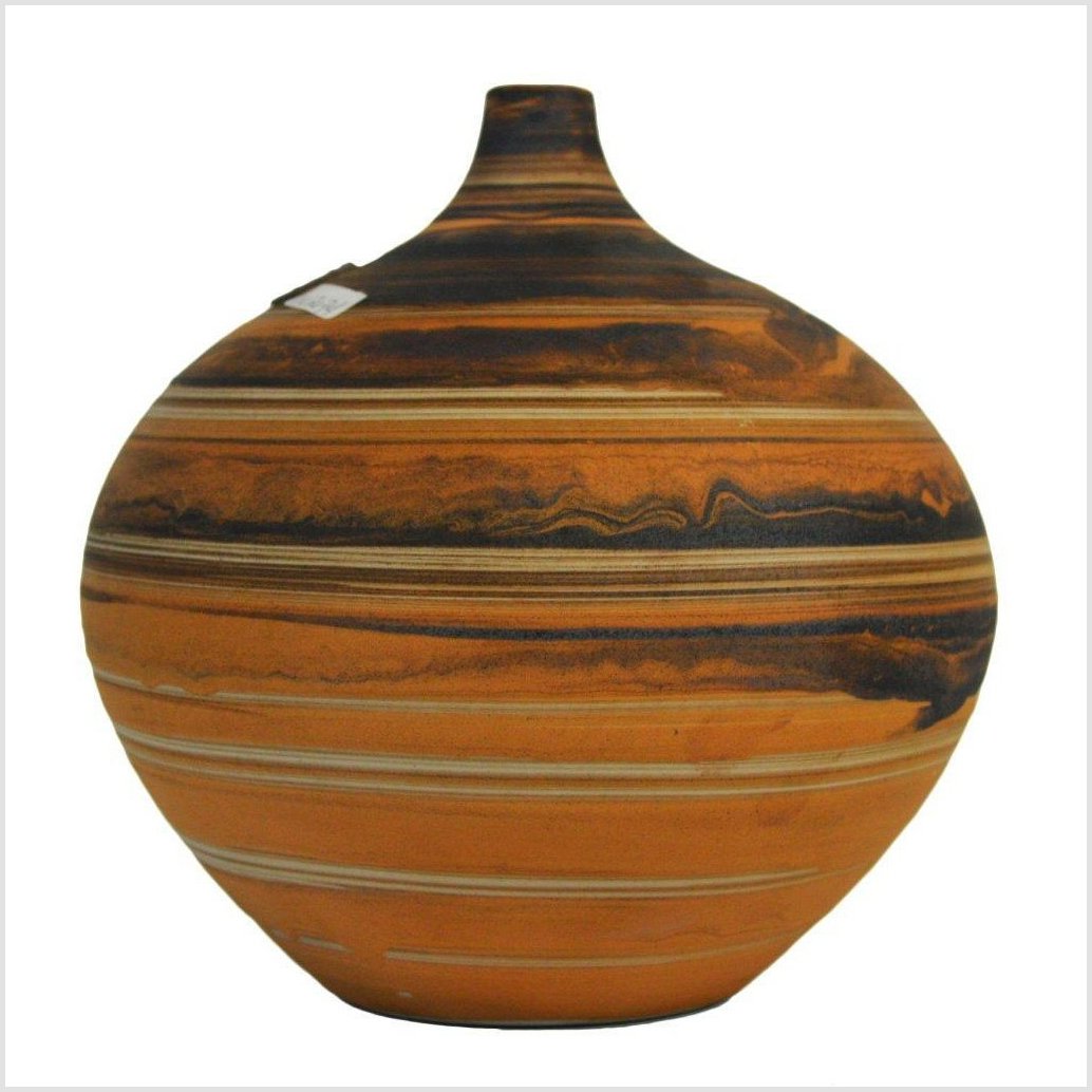 Small Round Vase with Orange &amp; Black Hues-3. Asian &amp; Chinese Furniture, Art, Antiques, Vintage Home Décor for sale at FEA Home