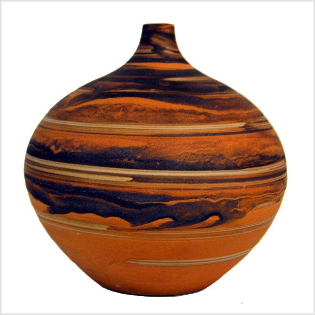 Small Round Vase with Orange & Black Hues-1. Asian & Chinese Furniture, Art, Antiques, Vintage Home Décor for sale at FEA Home