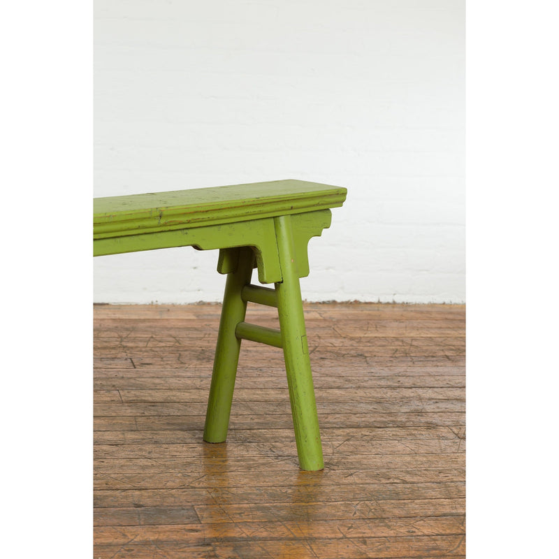 This-is-a-picture-of-a-Small Vintage Javanese Bench with A-Frame Base and Custom Green Finish-image-position-11-style-YN7653-Shop-for-Vintage-and-Antique-Asian-and-Chinese-Furniture-for-sale-at-FEA Home-NYC