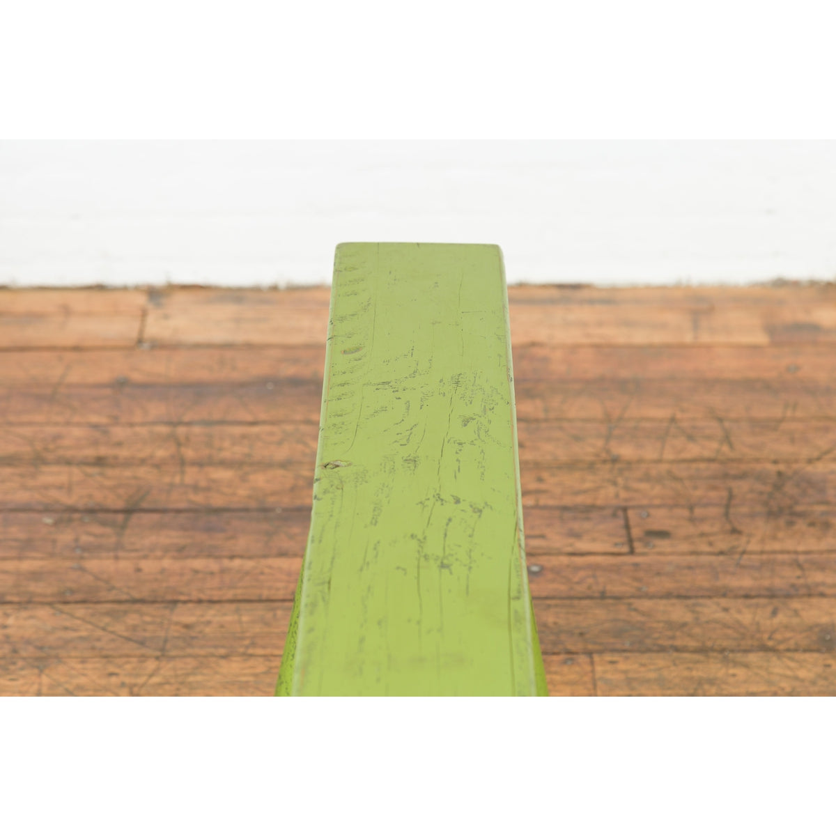 Small Vintage Javanese Bench with A-Frame Base and Custom Green Finish-14. Asian &amp; Chinese Furniture, Art, Antiques, Vintage Home Décor for sale at FEA Home