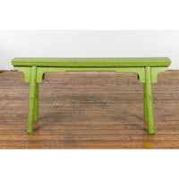 Small Vintage Javanese Bench with A-Frame Base and Custom Green Finish