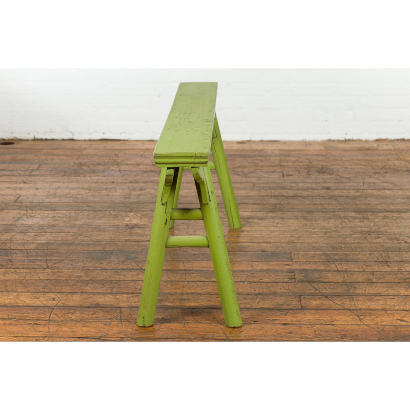 This-is-a-picture-of-a-Small Vintage Javanese Bench with A-Frame Base and Custom Green Finish-image-position-16-style-YN7653-Shop-for-Vintage-and-Antique-Asian-and-Chinese-Furniture-for-sale-at-FEA Home-NYC