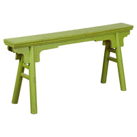 Small Vintage Javanese Bench with A-Frame Base and Custom Green Finish