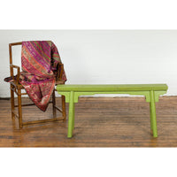 Small Vintage Javanese Bench with A-Frame Base and Custom Green Finish