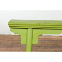 Small Vintage Javanese Bench with A-Frame Base and Custom Green Finish