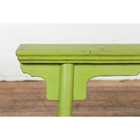 Small Vintage Javanese Bench with A-Frame Base and Custom Green Finish