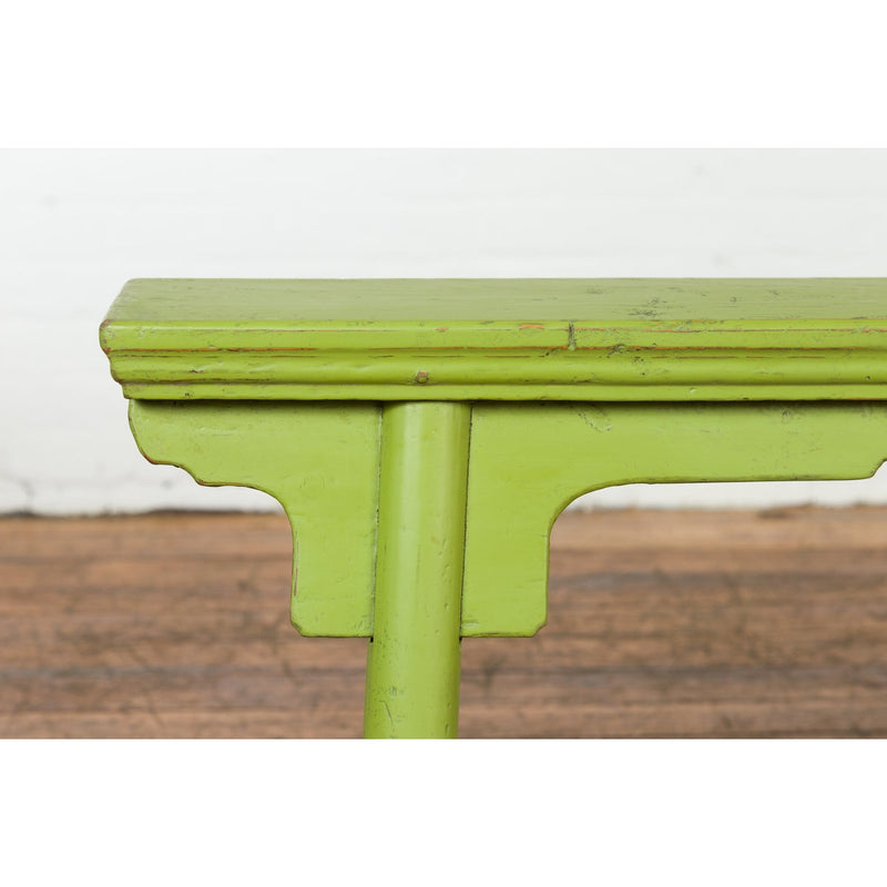 This-is-a-picture-of-a-Small Vintage Javanese Bench with A-Frame Base and Custom Green Finish-image-position-8-style-YN7653-Shop-for-Vintage-and-Antique-Asian-and-Chinese-Furniture-for-sale-at-FEA Home-NYC