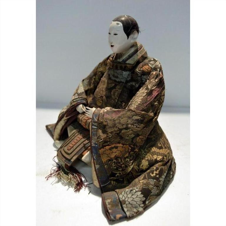 Ornate kimono-clad Taisho Samurai Doll against a plain background, full view.