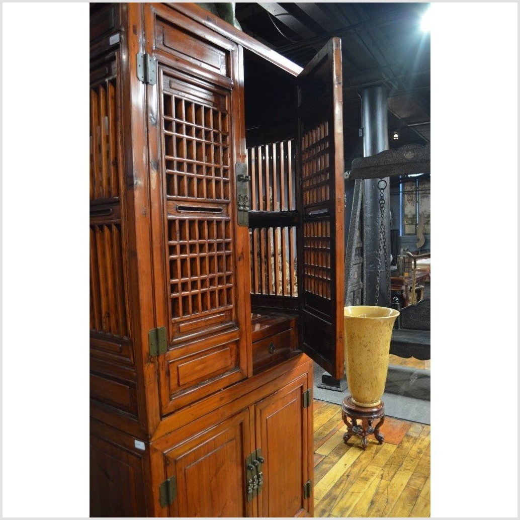 Tall 19th Century Chinese Kitchen Cabinet with Fretwork Upper Doors-2. Asian & Chinese Furniture, Art, Antiques, Vintage Home Décor for sale at FEA Home