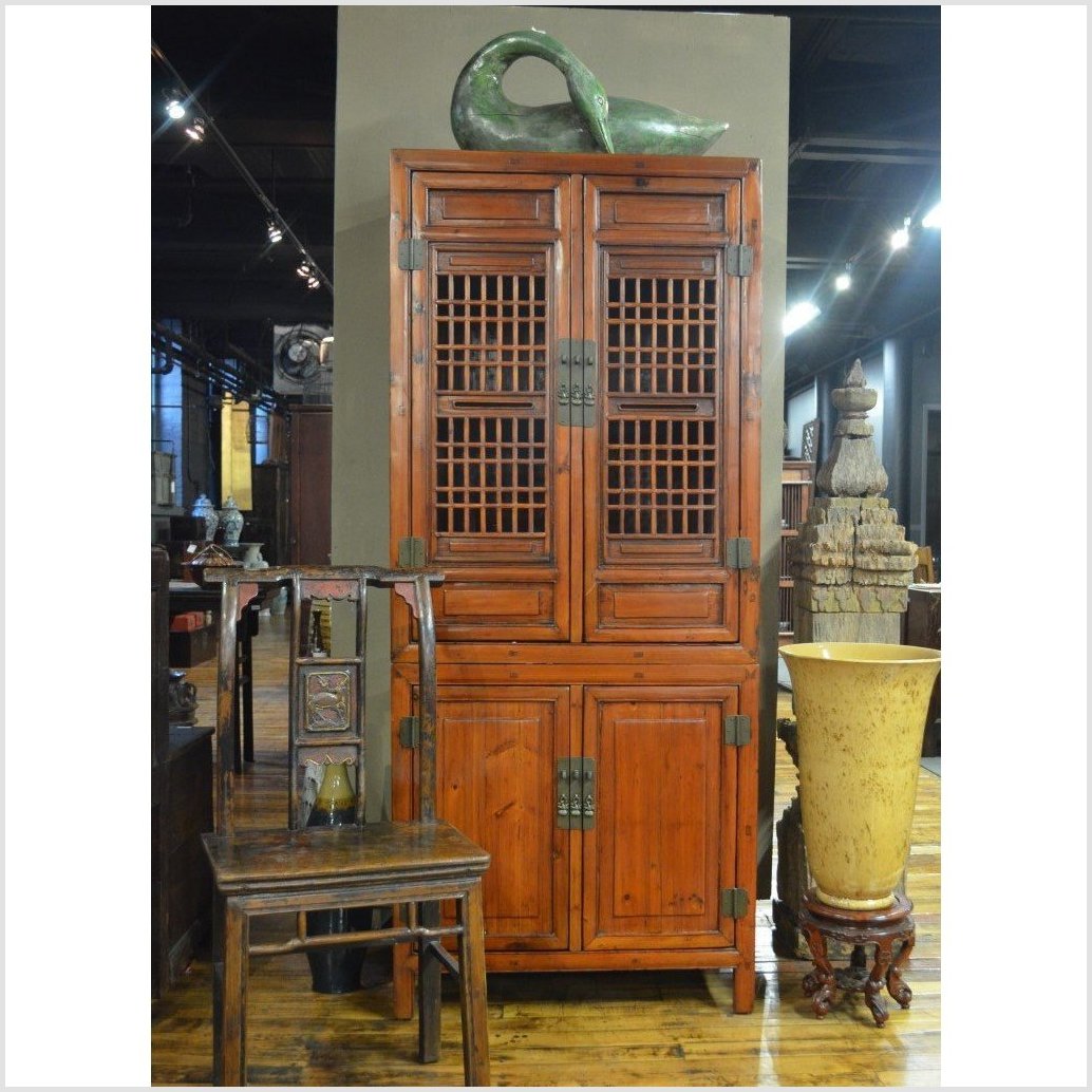 Tall 19th Century Chinese Kitchen Cabinet with Fretwork Upper Doors-4. Asian &amp; Chinese Furniture, Art, Antiques, Vintage Home Décor for sale at FEA Home