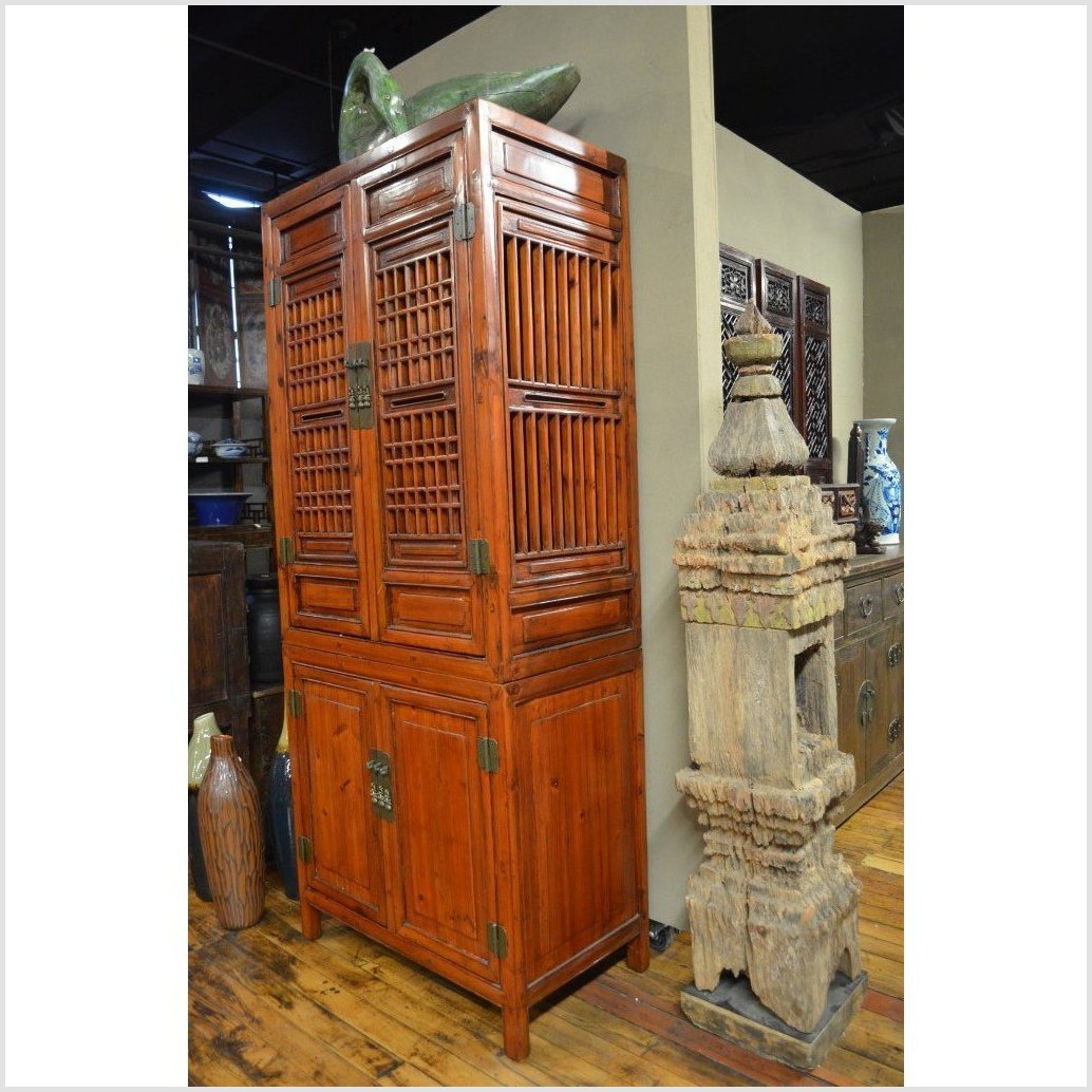 Tall 19th Century Chinese Kitchen Cabinet with Fretwork Upper Doors-1. Asian & Chinese Furniture, Art, Antiques, Vintage Home Décor for sale at FEA Home