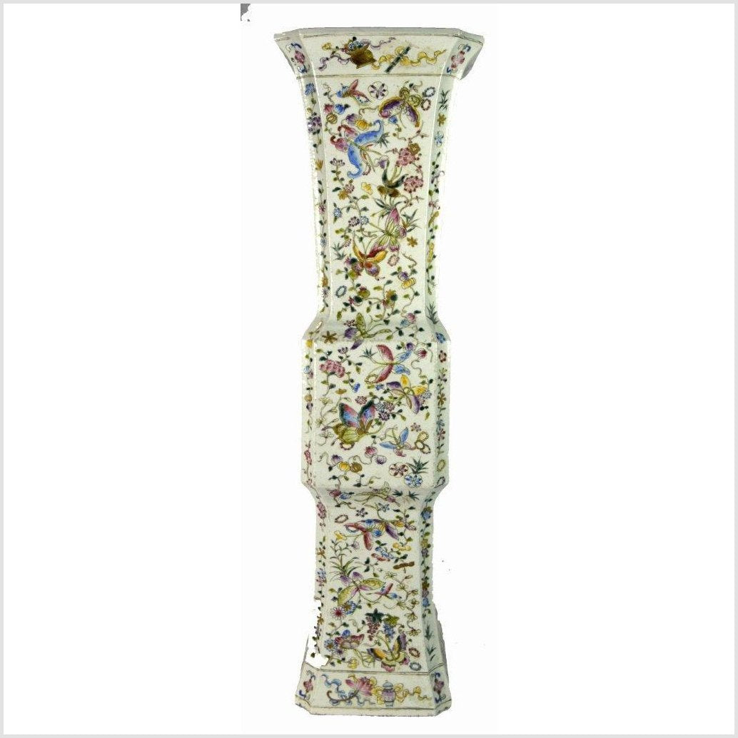 Porcelain Hand Painted Tall Chinese Vase-10. Asian &amp; Chinese Furniture, Art, Antiques, Vintage Home Décor for sale at FEA Home