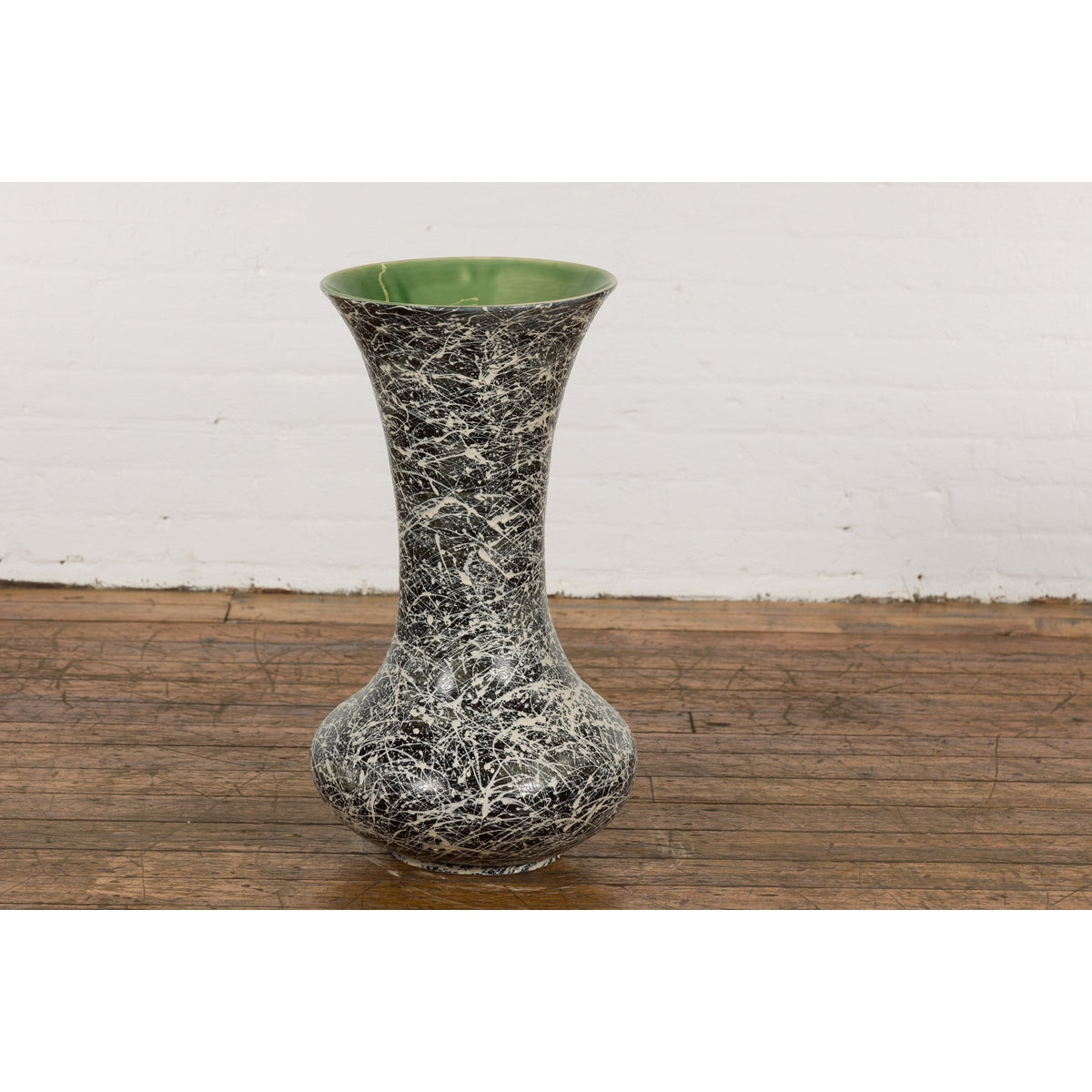 Tall Prem Collection Artisan Made Black and White Vase with Dripping Décor-2. Asian & Chinese Furniture, Art, Antiques, Vintage Home Décor for sale at FEA Home