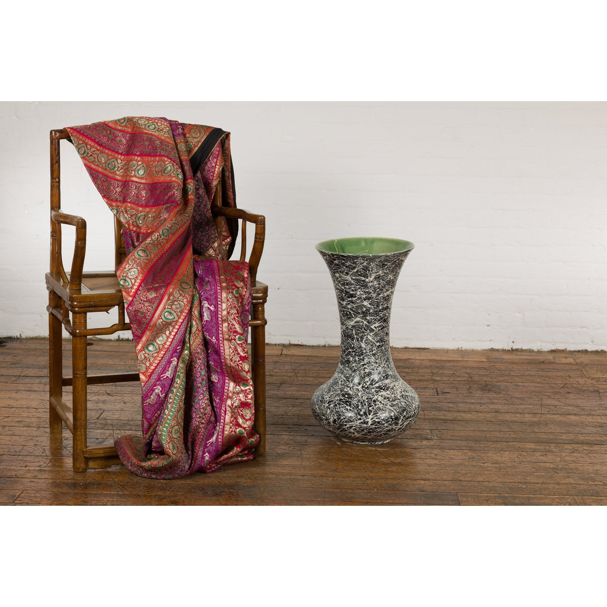 Tall Prem Collection Artisan Made Black and White Vase with Dripping Décor-4. Asian &amp; Chinese Furniture, Art, Antiques, Vintage Home Décor for sale at FEA Home