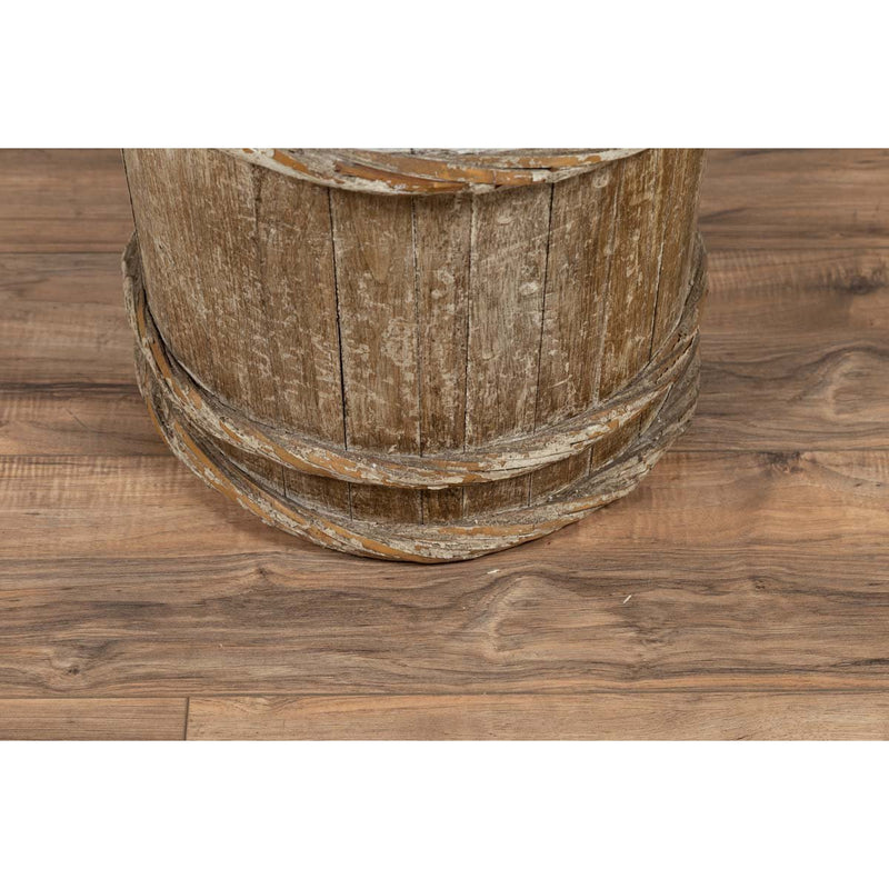 Tall Vintage Rustic Wooden Barrel with Slatted Body and Rope-Style Motifs-YN6487-8. Asian & Chinese Furniture, Art, Antiques, Vintage Home Décor for sale at FEA Home