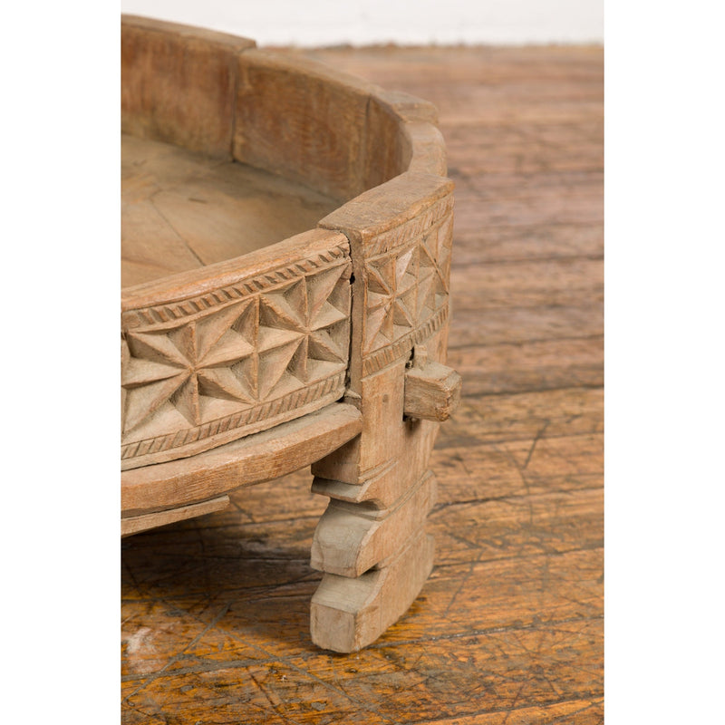 This-is-a-picture-of-a-Teak 1920s Indian Chakki Grinding Table with hand carved Geometric Décor-image-position-13-style-YN7736-Shop-for-Vintage-and-Antique-Asian-and-Chinese-Furniture-for-sale-at-FEA Home-NYC