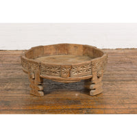 Teak 1920s Indian Chakki Grinding Table with hand carved Geometric Décor
