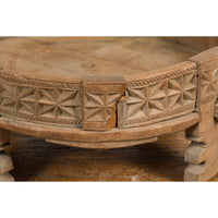 Teak 1920s Indian Chakki Grinding Table with hand carved Geometric Décor