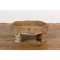 Teak 1920s Indian Chakki Grinding Table with hand carved Geometric Décor