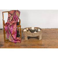 Teak 1920s Indian Chakki Grinding Table with hand carved Geometric Décor