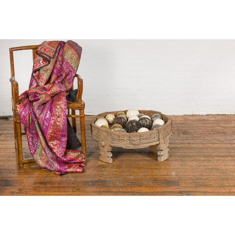 This-is-a-picture-of-a-Teak 1920s Indian Chakki Grinding Table with hand carved Geometric Décor-image-position-5-style-YN7736-Shop-for-Vintage-and-Antique-Asian-and-Chinese-Furniture-for-sale-at-FEA Home-NYC