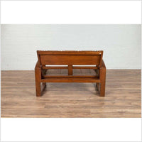 Teak Wood Settee from Madura with Folding Back, Looping Arms and Cane Seat