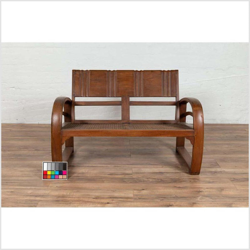 Teak Wood Settee from Madura with Folding Back, Looping Arms and Cane Seat-YN6124-3. Asian & Chinese Furniture, Art, Antiques, Vintage Home Décor for sale at FEA Home