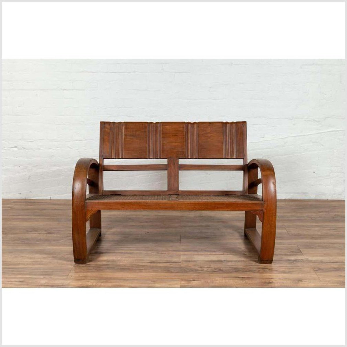 Teak Wood Settee from Madura with Folding Back, Looping Arms and Cane Seat-2. Asian & Chinese Furniture, Art, Antiques, Vintage Home Décor for sale at FEA Home