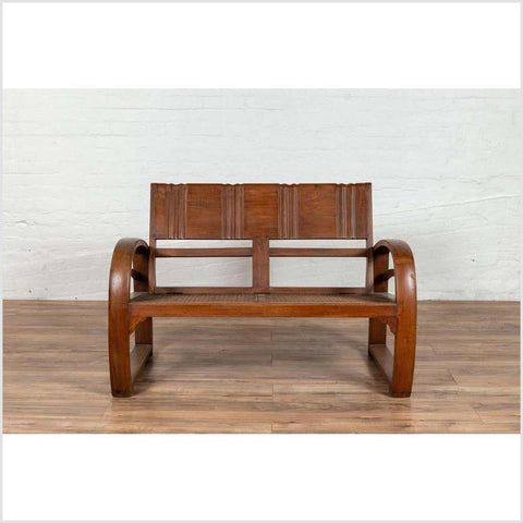 Teak Wood Settee from Madura with Folding Back, Looping Arms and Cane Seat-YN6124-2. Asian & Chinese Furniture, Art, Antiques, Vintage Home Décor for sale at FEA Home