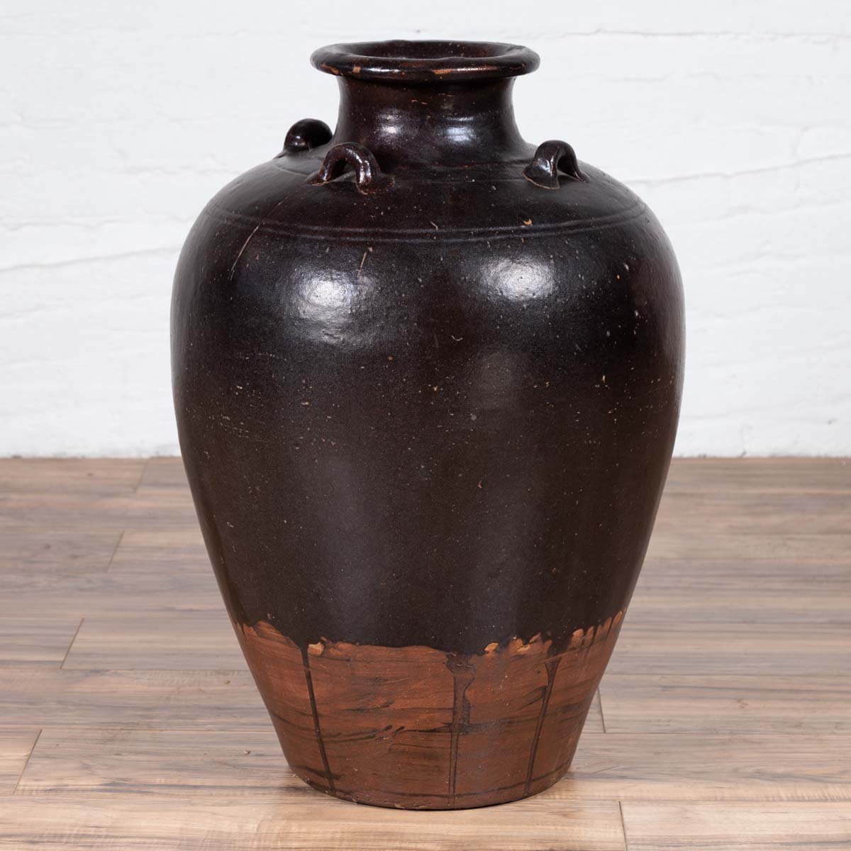 Thai Brownware Monochrome Water Jar with Carrying Handles, Early 20th Century-3. Asian &amp; Chinese Furniture, Art, Antiques, Vintage Home Décor for sale at FEA Home