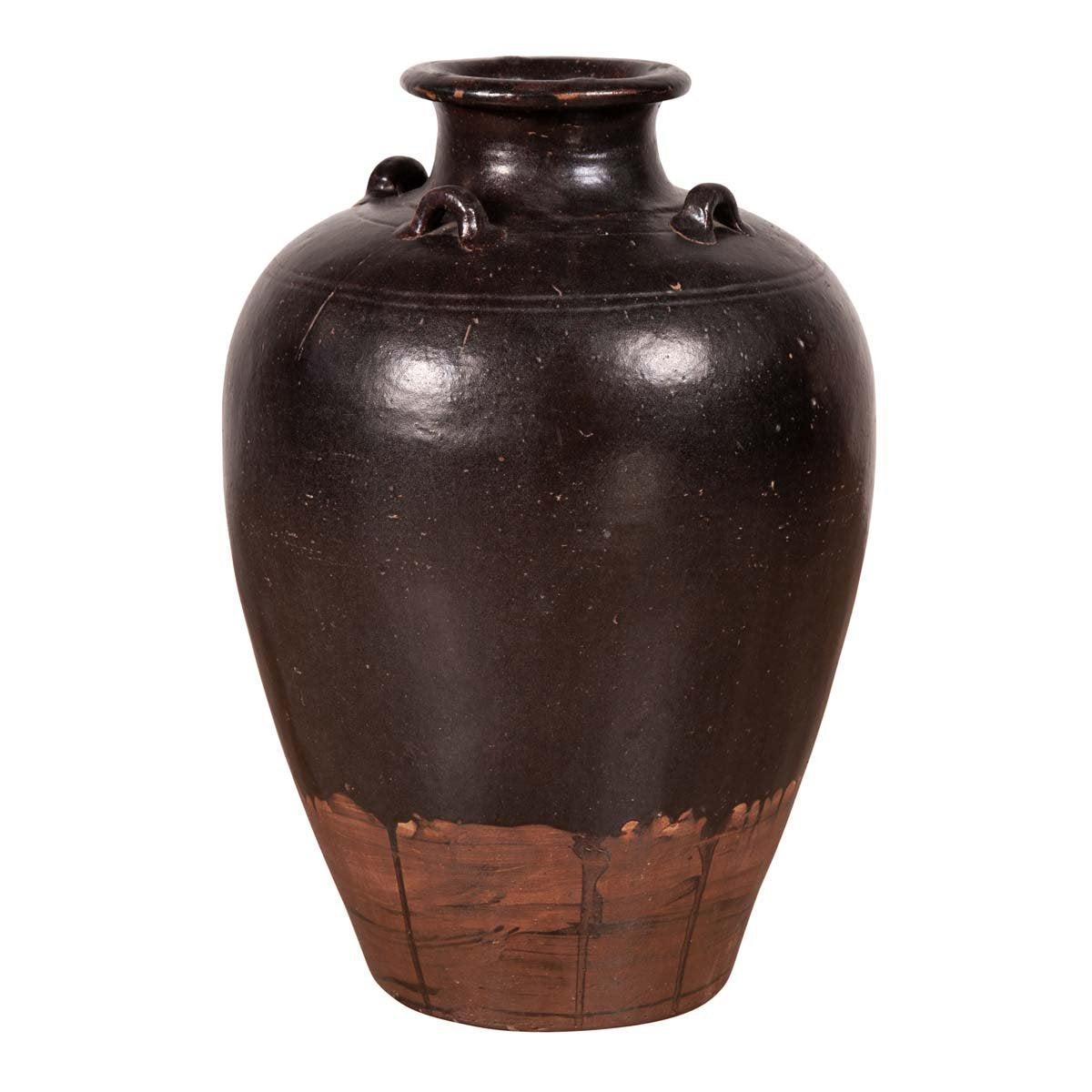Thai Brownware Monochrome Water Jar with Carrying Handles, Early 20th Century-1. Asian & Chinese Furniture, Art, Antiques, Vintage Home Décor for sale at FEA Home