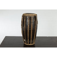 Thai Wood and Leather Klong Khaek Processional Drum with Distressed Appearance