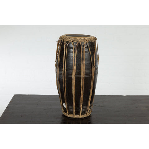 Thai Wood and Leather Klong Khaek Processional Drum with Distressed Appearance-YNE521-10. Asian & Chinese Furniture, Art, Antiques, Vintage Home Décor for sale at FEA Home