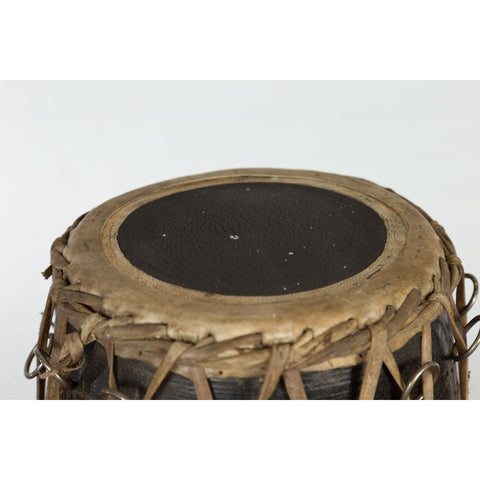 Thai Wood and Leather Klong Khaek Processional Drum with Distressed Appearance-YNE521-11. Asian & Chinese Furniture, Art, Antiques, Vintage Home Décor for sale at FEA Home