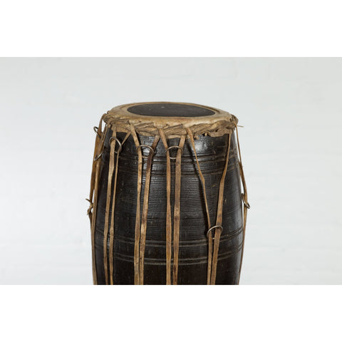 Thai Wood and Leather Klong Khaek Processional Drum with Distressed Appearance-YNE521-13. Asian & Chinese Furniture, Art, Antiques, Vintage Home Décor for sale at FEA Home