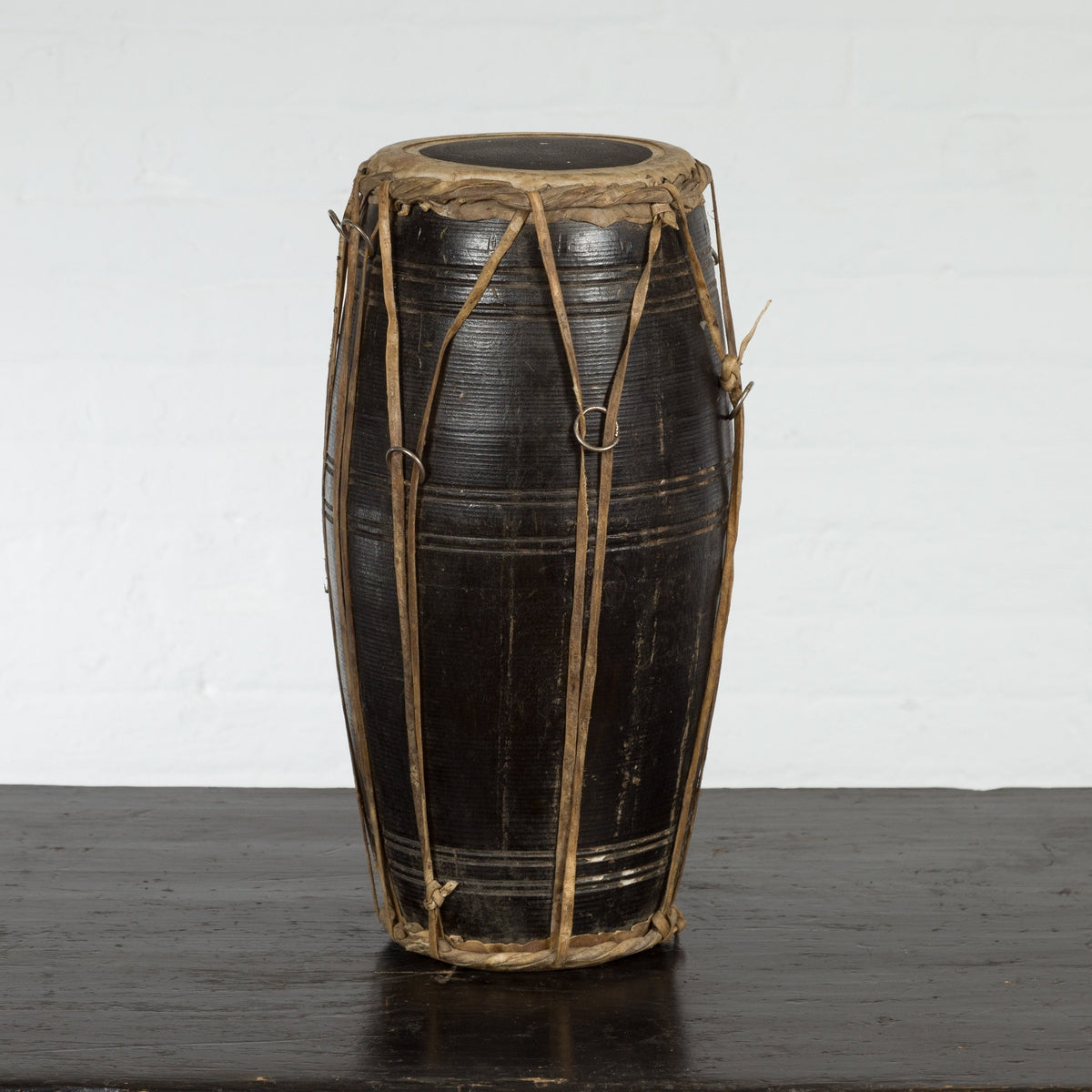 Thai Wood and Leather Klong Khaek Processional Drum with Distressed Appearance-2. Asian & Chinese Furniture, Art, Antiques, Vintage Home Décor for sale at FEA Home